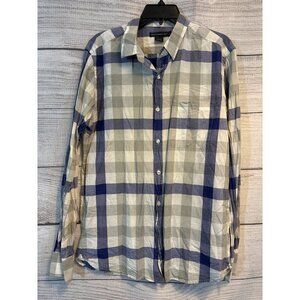 French Connection Mens Blue Plaid Button Down Size M